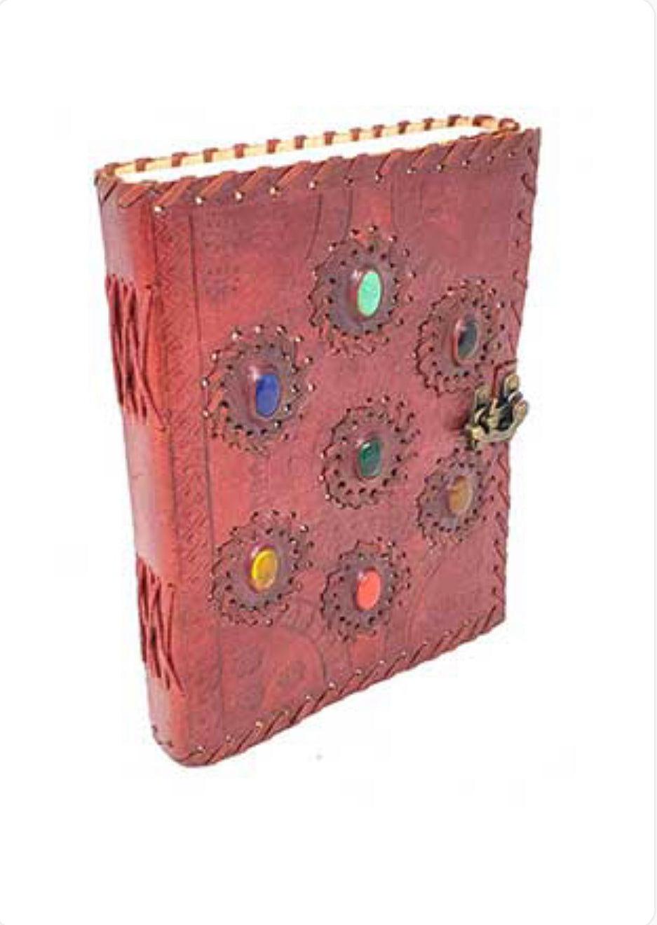 6" X 8" 7 Chakra Stones Embossed Leather W/ Latch